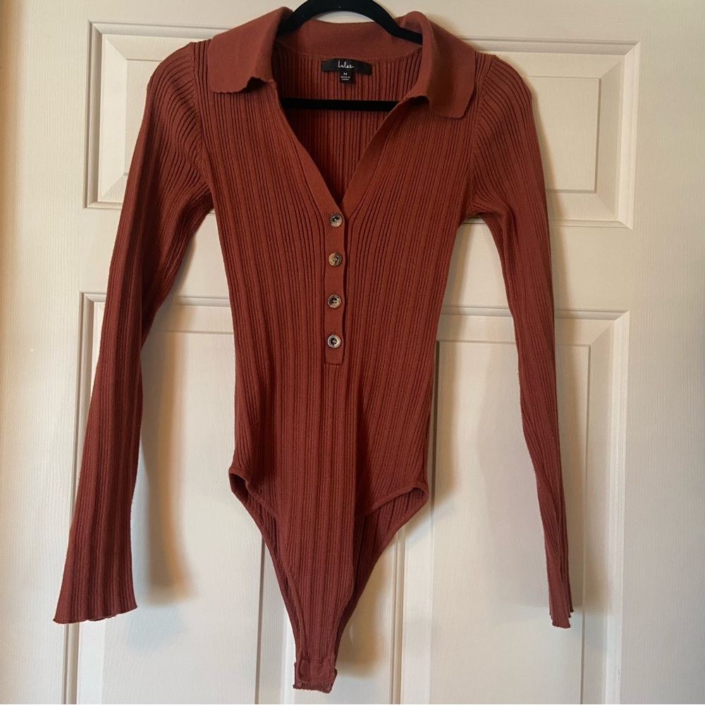 Lulu's rust sweater bodysuit